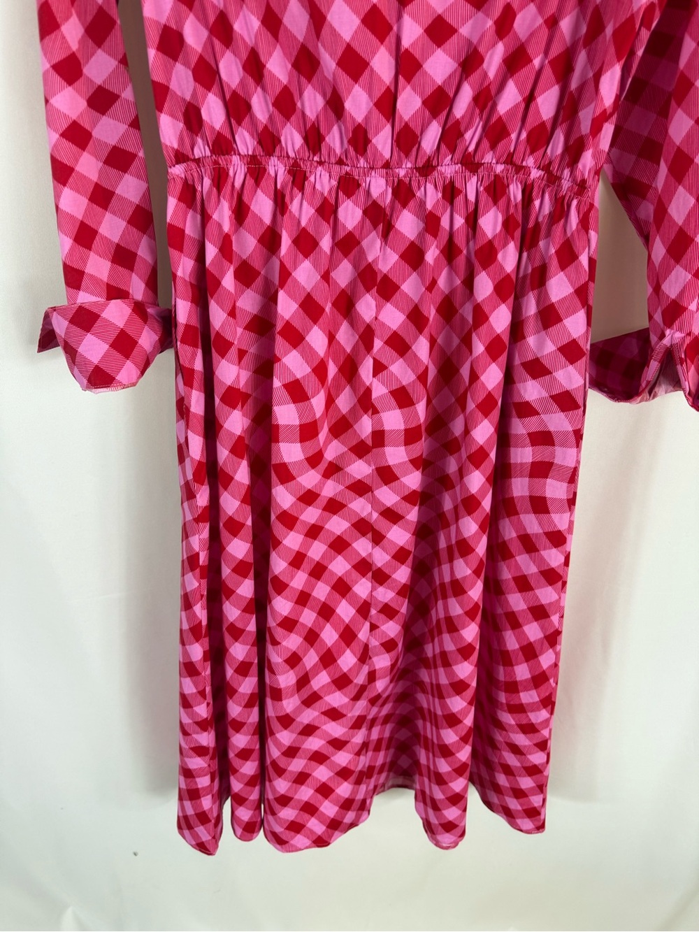 Scoop women dress Red Pink Gingham Twist-Waist Midi Shirt Dress size: L - Picture 16 of 17
